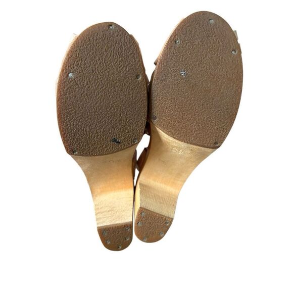 Anthropologie Swedish Hasbeens Braided Sky High Clogs Leather Wood size 39 Peach - Picture 11 of 15